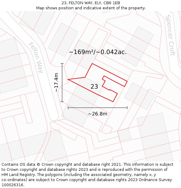 23, FELTON WAY, ELY, CB6 1EB: Plot and title map