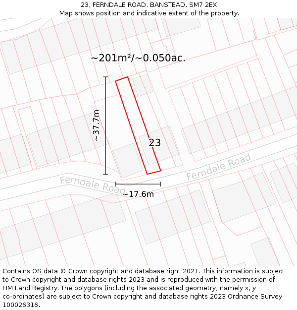 23, FERNDALE ROAD, BANSTEAD, SM7 2EX: Plot and title map