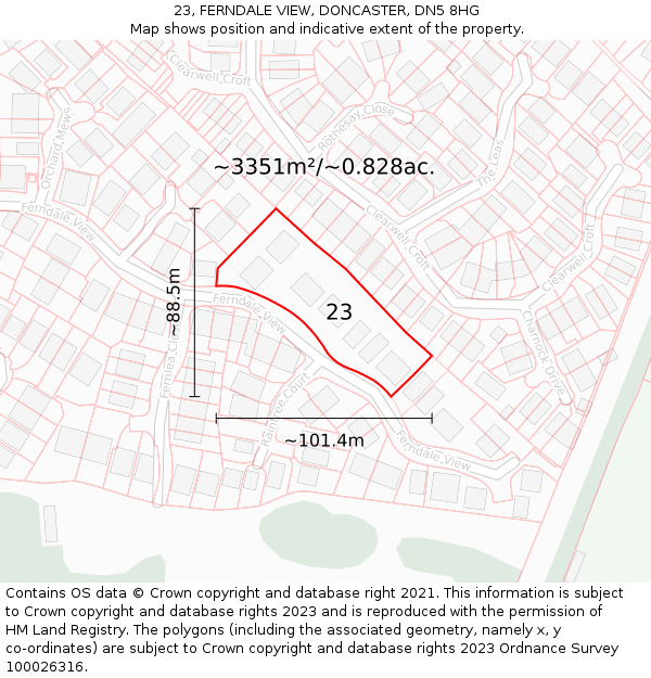 23, FERNDALE VIEW, DONCASTER, DN5 8HG: Plot and title map