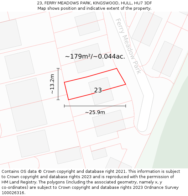 23, FERRY MEADOWS PARK, KINGSWOOD, HULL, HU7 3DF: Plot and title map