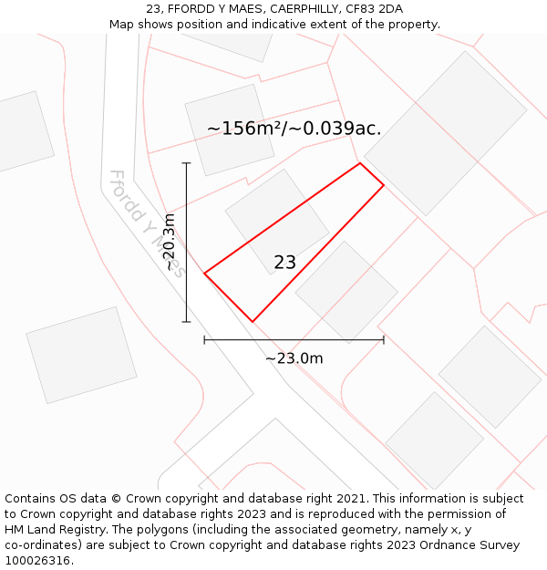 23, FFORDD Y MAES, CAERPHILLY, CF83 2DA: Plot and title map