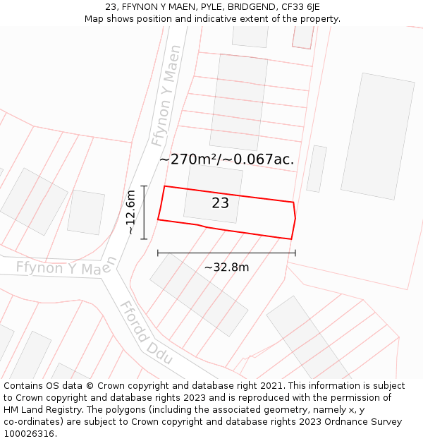 23, FFYNON Y MAEN, PYLE, BRIDGEND, CF33 6JE: Plot and title map