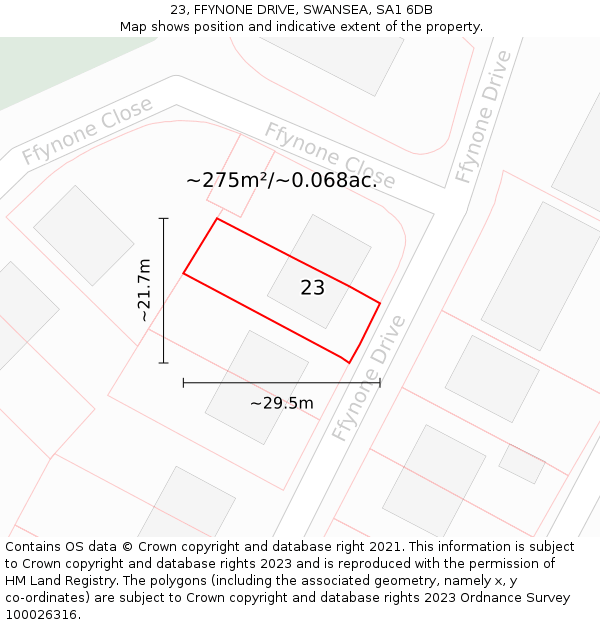 23, FFYNONE DRIVE, SWANSEA, SA1 6DB: Plot and title map