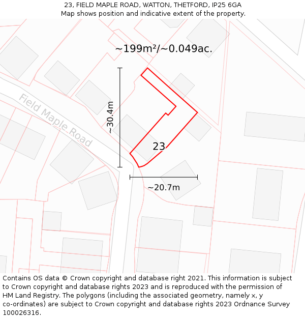 23, FIELD MAPLE ROAD, WATTON, THETFORD, IP25 6GA: Plot and title map