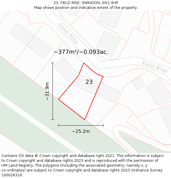 23, FIELD RISE, SWINDON, SN1 4HP: Plot and title map