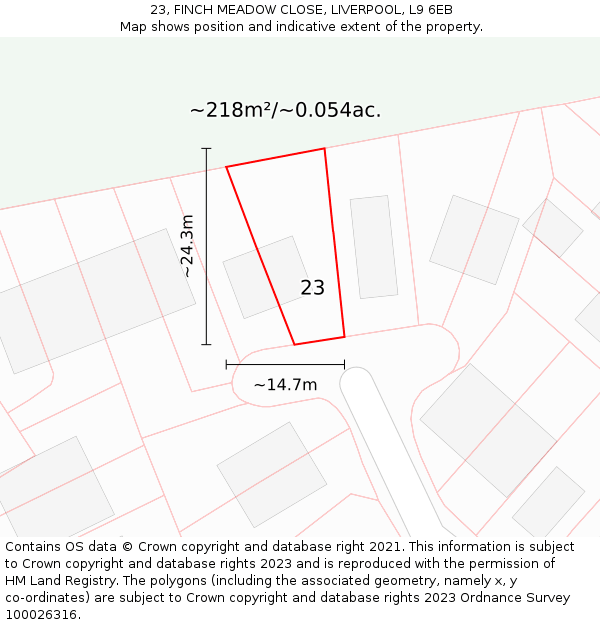 23, FINCH MEADOW CLOSE, LIVERPOOL, L9 6EB: Plot and title map