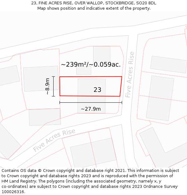 23, FINE ACRES RISE, OVER WALLOP, STOCKBRIDGE, SO20 8DL: Plot and title map