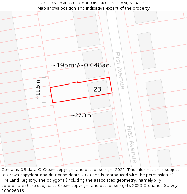 23, FIRST AVENUE, CARLTON, NOTTINGHAM, NG4 1PH: Plot and title map