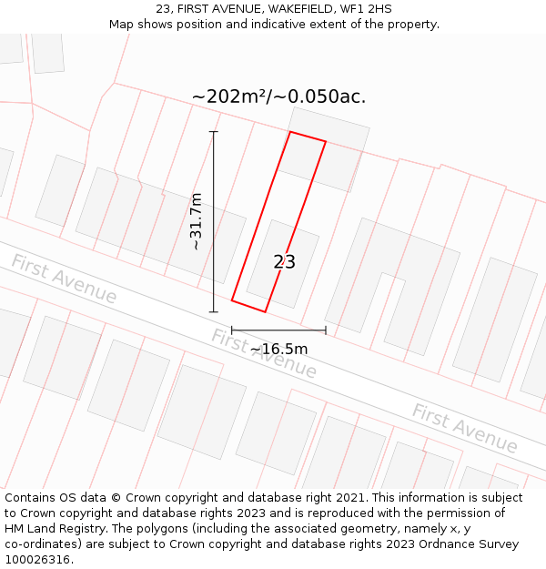 23, FIRST AVENUE, WAKEFIELD, WF1 2HS: Plot and title map