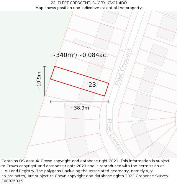 23, FLEET CRESCENT, RUGBY, CV21 4BQ: Plot and title map