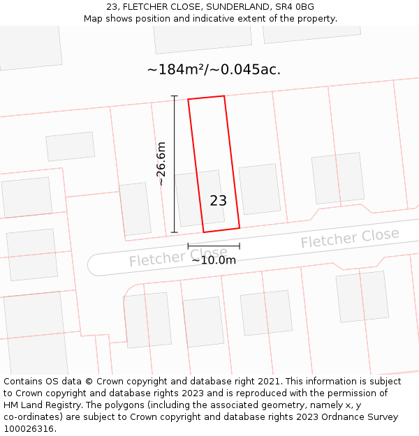 23, FLETCHER CLOSE, SUNDERLAND, SR4 0BG: Plot and title map