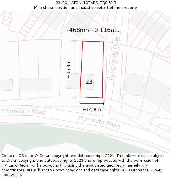 23, FOLLATON, TOTNES, TQ9 5NB: Plot and title map