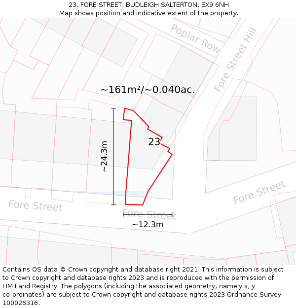 23, FORE STREET, BUDLEIGH SALTERTON, EX9 6NH: Plot and title map