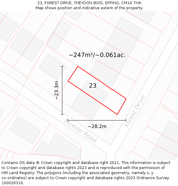 23, FOREST DRIVE, THEYDON BOIS, EPPING, CM16 7HA: Plot and title map