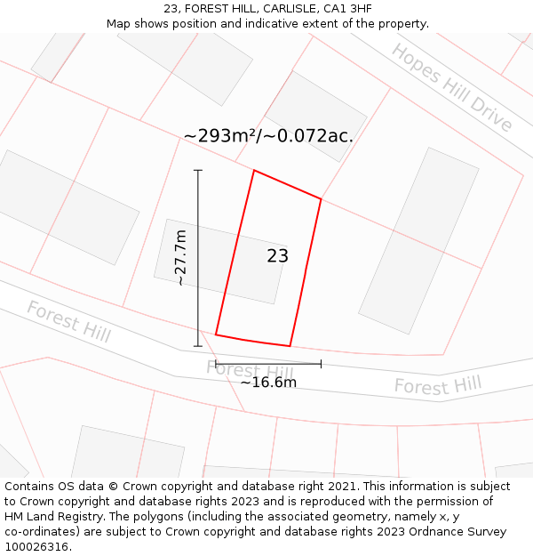 23, FOREST HILL, CARLISLE, CA1 3HF: Plot and title map