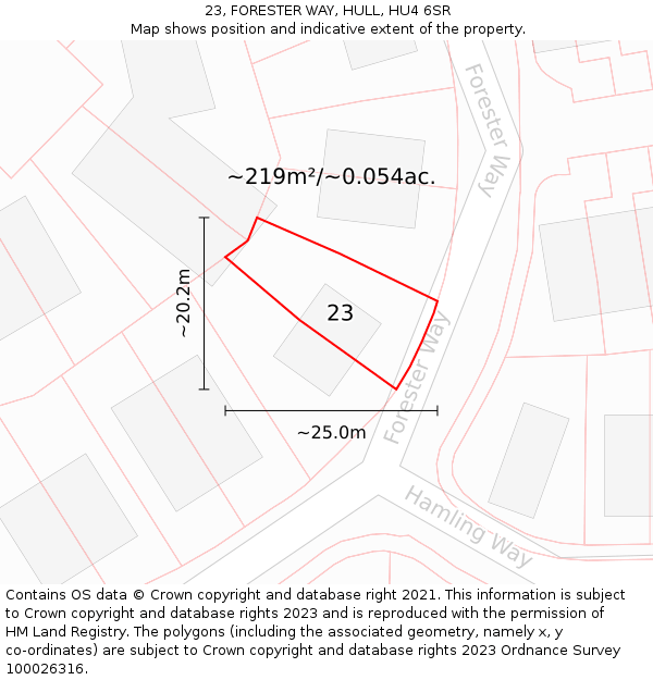 23, FORESTER WAY, HULL, HU4 6SR: Plot and title map