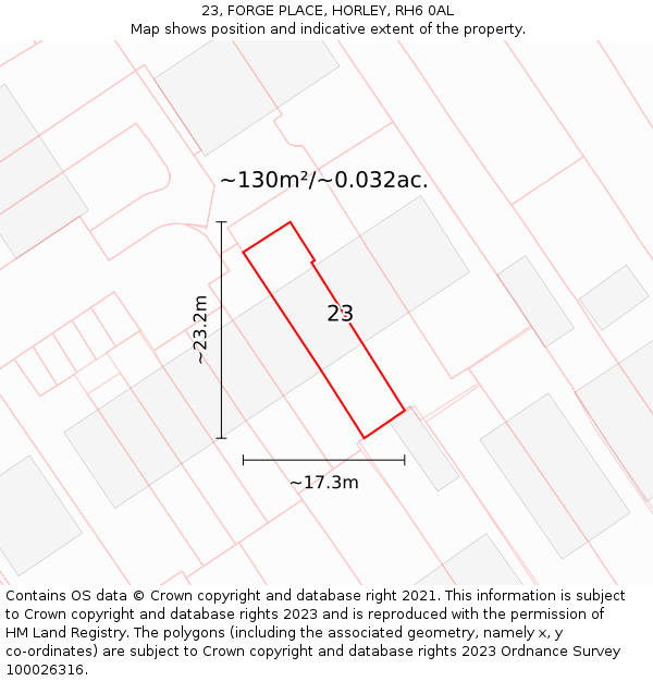 23, FORGE PLACE, HORLEY, RH6 0AL: Plot and title map