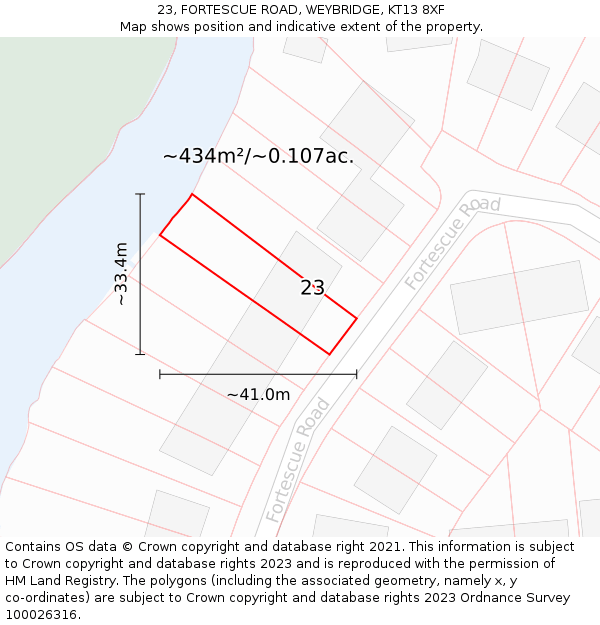 23, FORTESCUE ROAD, WEYBRIDGE, KT13 8XF: Plot and title map