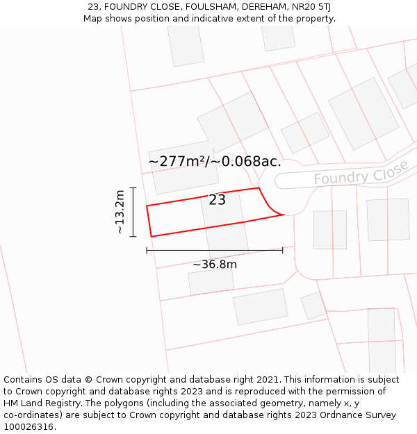 23, FOUNDRY CLOSE, FOULSHAM, DEREHAM, NR20 5TJ: Plot and title map