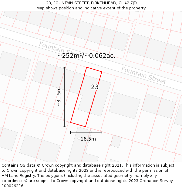 23, FOUNTAIN STREET, BIRKENHEAD, CH42 7JD: Plot and title map