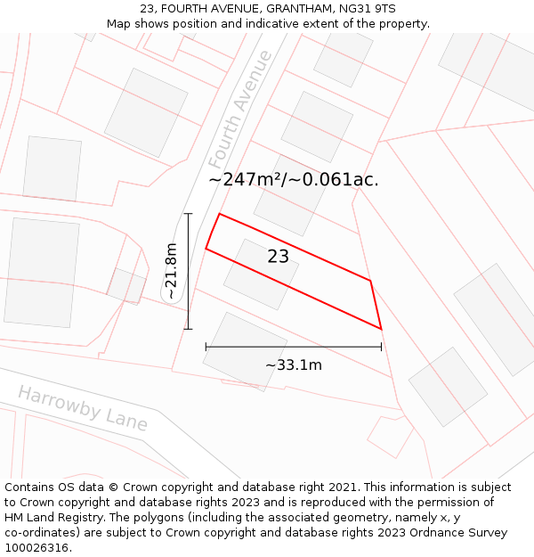 23, FOURTH AVENUE, GRANTHAM, NG31 9TS: Plot and title map