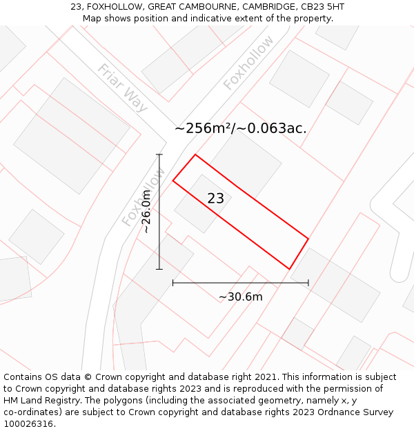 23, FOXHOLLOW, GREAT CAMBOURNE, CAMBRIDGE, CB23 5HT: Plot and title map