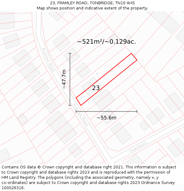 23, FRAMLEY ROAD, TONBRIDGE, TN10 4HS: Plot and title map