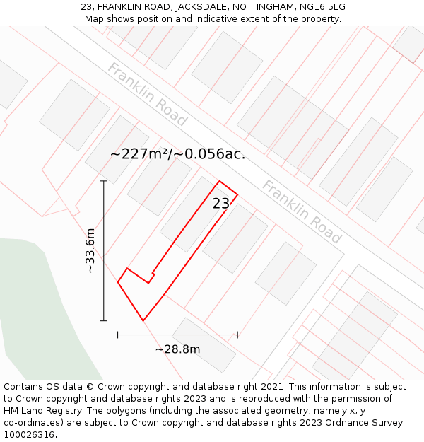 23, FRANKLIN ROAD, JACKSDALE, NOTTINGHAM, NG16 5LG: Plot and title map