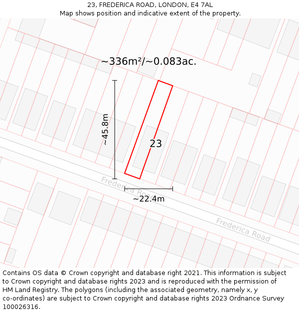 23, FREDERICA ROAD, LONDON, E4 7AL: Plot and title map