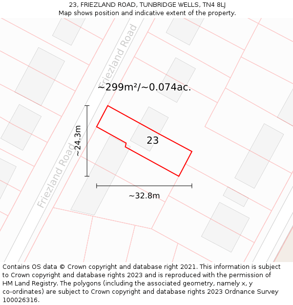 23, FRIEZLAND ROAD, TUNBRIDGE WELLS, TN4 8LJ: Plot and title map