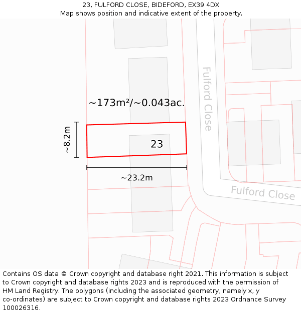 23, FULFORD CLOSE, BIDEFORD, EX39 4DX: Plot and title map