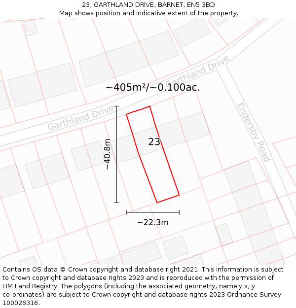 23, GARTHLAND DRIVE, BARNET, EN5 3BD: Plot and title map