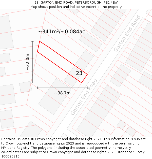 23, GARTON END ROAD, PETERBOROUGH, PE1 4EW: Plot and title map