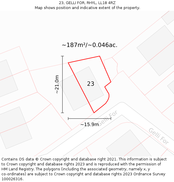 23, GELLI FOR, RHYL, LL18 4RZ: Plot and title map