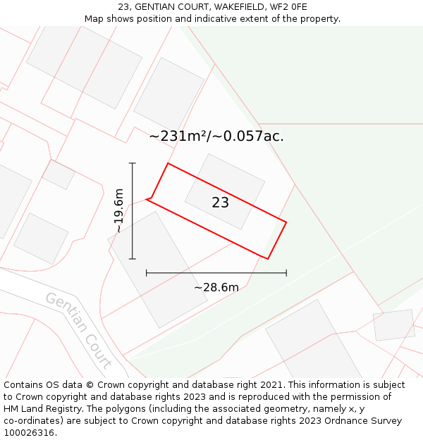 23, GENTIAN COURT, WAKEFIELD, WF2 0FE: Plot and title map