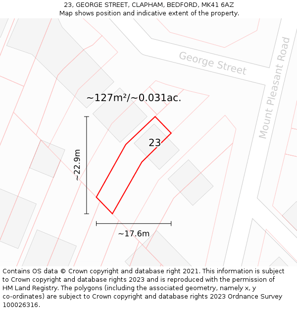 23, GEORGE STREET, CLAPHAM, BEDFORD, MK41 6AZ: Plot and title map