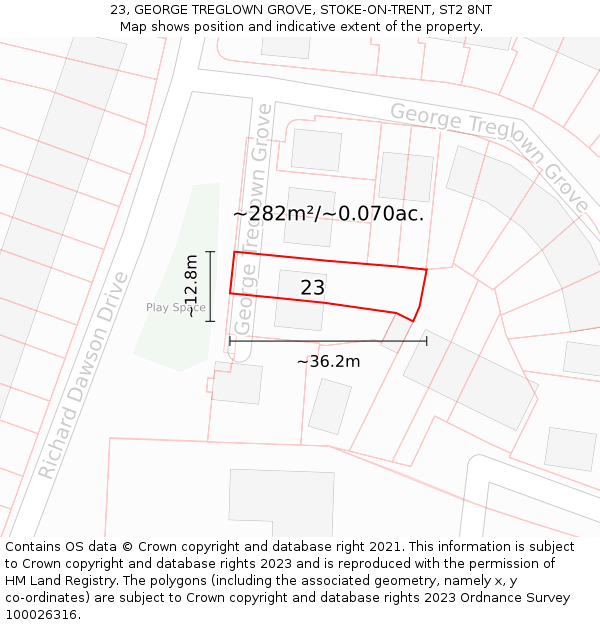 23, GEORGE TREGLOWN GROVE, STOKE-ON-TRENT, ST2 8NT: Plot and title map