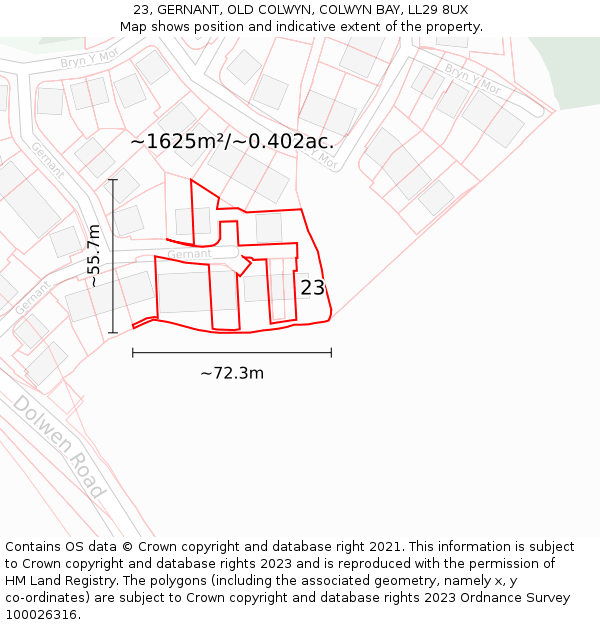 23, GERNANT, OLD COLWYN, COLWYN BAY, LL29 8UX: Plot and title map