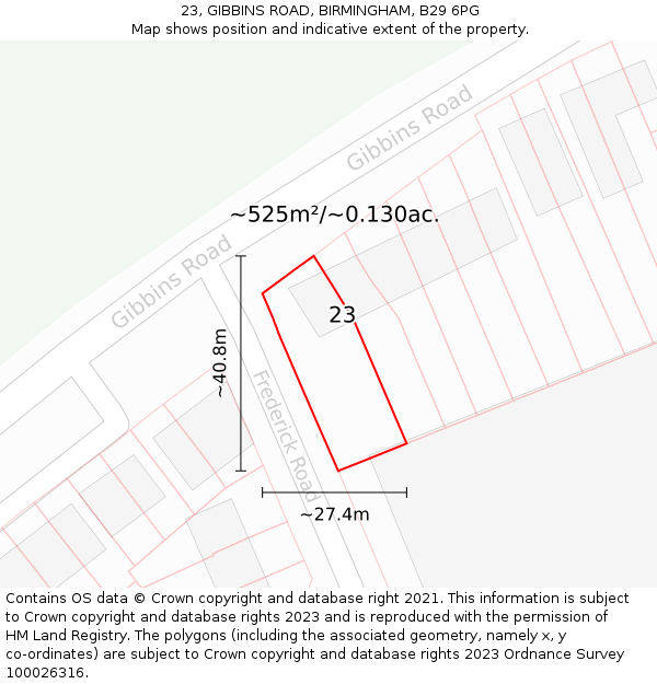 23, GIBBINS ROAD, BIRMINGHAM, B29 6PG: Plot and title map