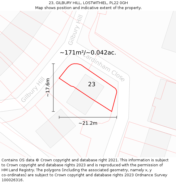 23, GILBURY HILL, LOSTWITHIEL, PL22 0GH: Plot and title map