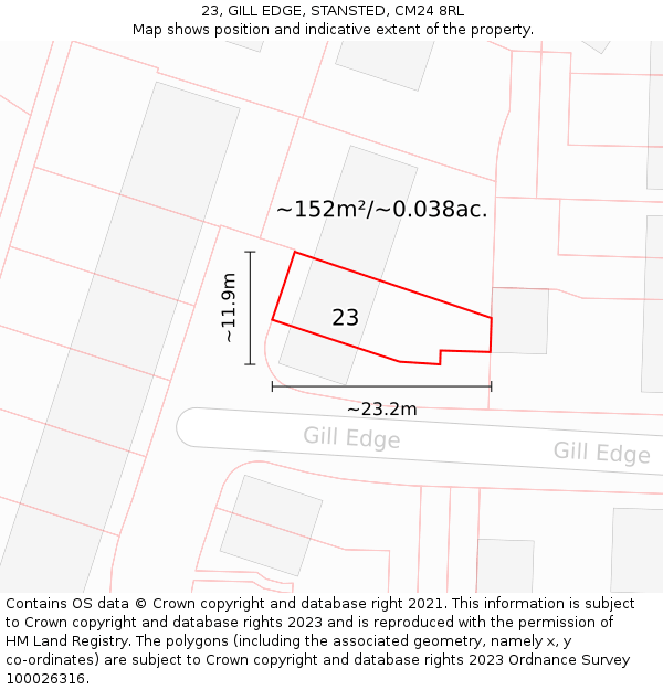 23, GILL EDGE, STANSTED, CM24 8RL: Plot and title map