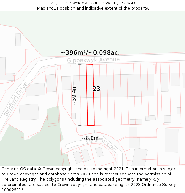 23, GIPPESWYK AVENUE, IPSWICH, IP2 9AD: Plot and title map