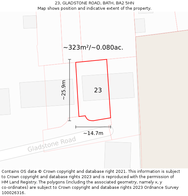 23, GLADSTONE ROAD, BATH, BA2 5HN: Plot and title map