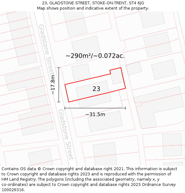 23, GLADSTONE STREET, STOKE-ON-TRENT, ST4 6JG: Plot and title map