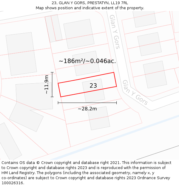 23, GLAN Y GORS, PRESTATYN, LL19 7RL: Plot and title map