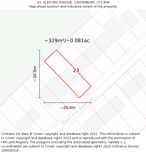 23, GLEN IRIS AVENUE, CANTERBURY, CT2 8HP: Plot and title map