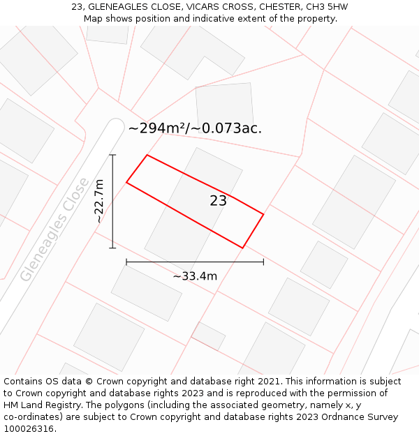 23, GLENEAGLES CLOSE, VICARS CROSS, CHESTER, CH3 5HW: Plot and title map