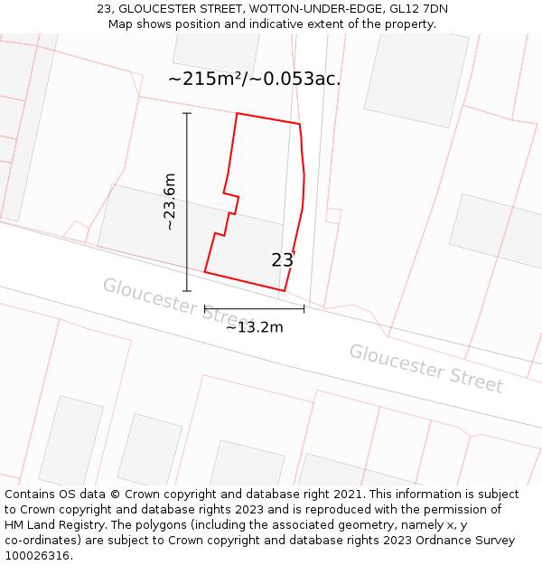 23, GLOUCESTER STREET, WOTTON-UNDER-EDGE, GL12 7DN: Plot and title map