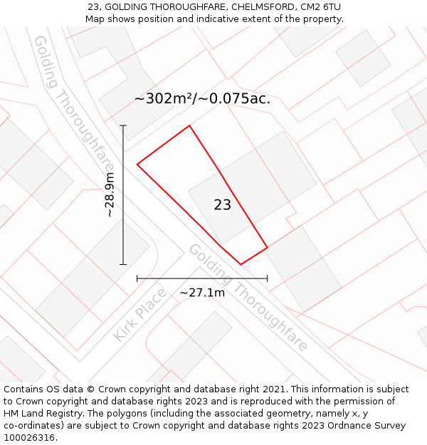 23, GOLDING THOROUGHFARE, CHELMSFORD, CM2 6TU: Plot and title map