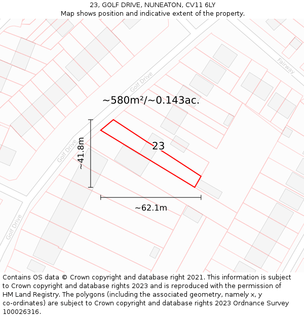 23, GOLF DRIVE, NUNEATON, CV11 6LY: Plot and title map